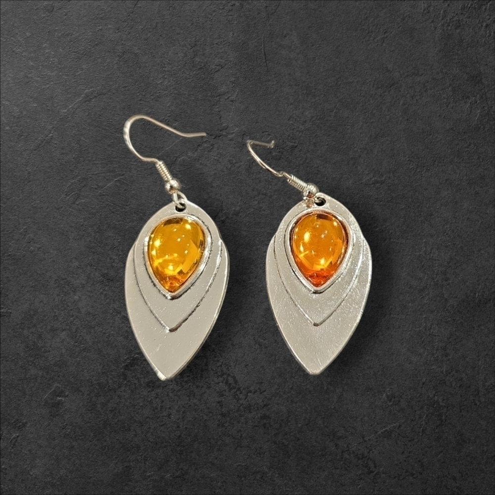 Silver Plated Gemstone Dangle Earrings